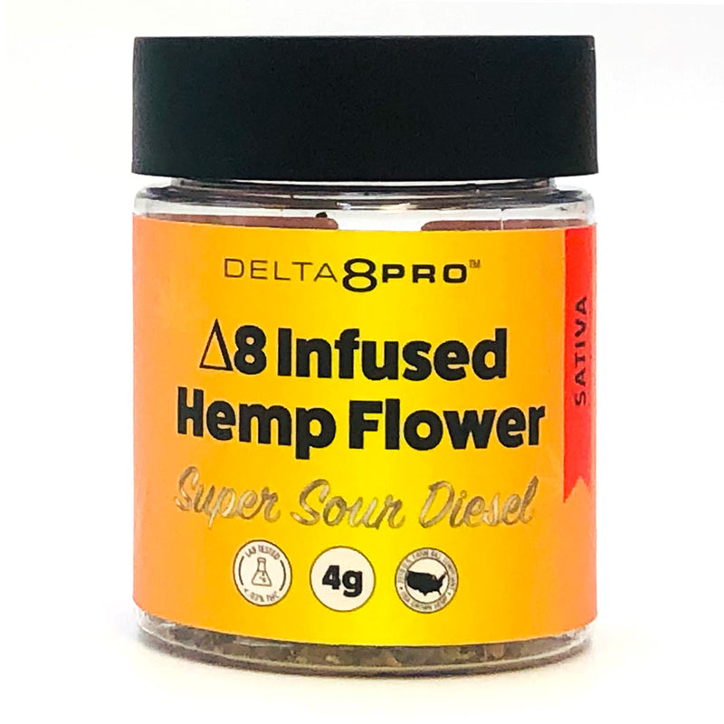 Delta 8 Pro D8 Infused Hemp Flower Super Sour Diesel Sativa 4g